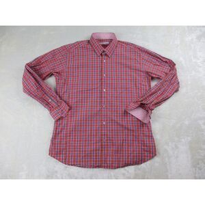 Jared Lang Shirt Mens Large‎ Pink Plaid Button Up Flip Cuff Long Sleeve Casual